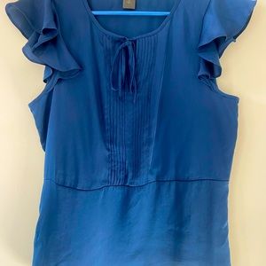 Ann Taylor Loft Size M Navy Blue Tunic Top Blouse w/ Cap Sleeve  Women ID#70070